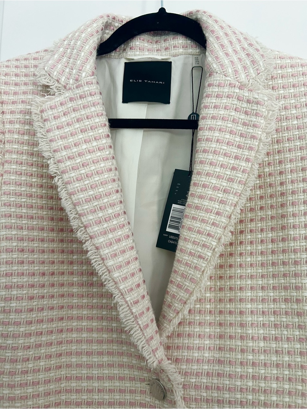 Elie Tahari Wool Blend Tweed One Button Nora Blazer in Light Pink - Picture 8 of 12